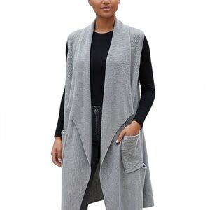 H&M Sweater Vest Long Heather Gray Size Small Lagen-Look Pockets Knit